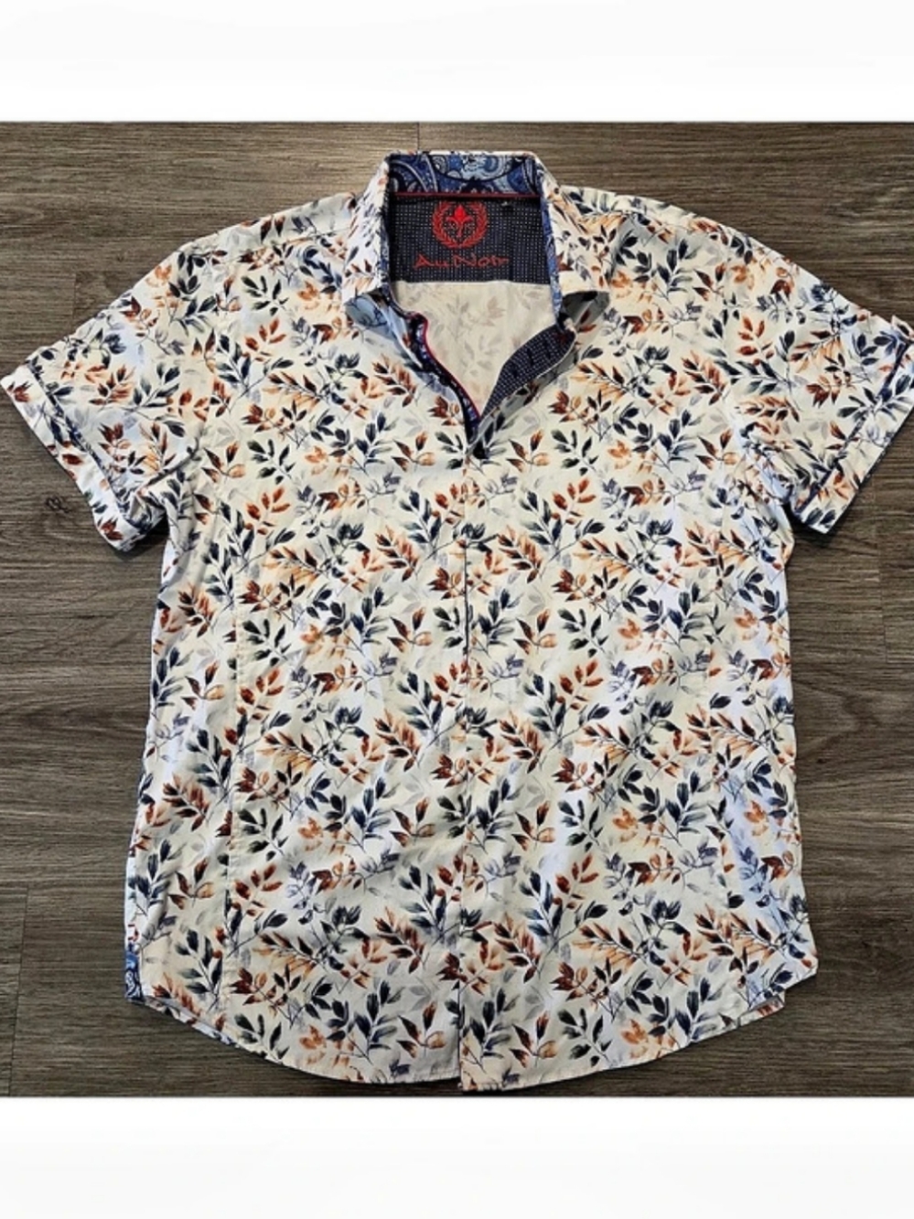 Au Noir Floral Button Down Shirt in White & Blue Size 5